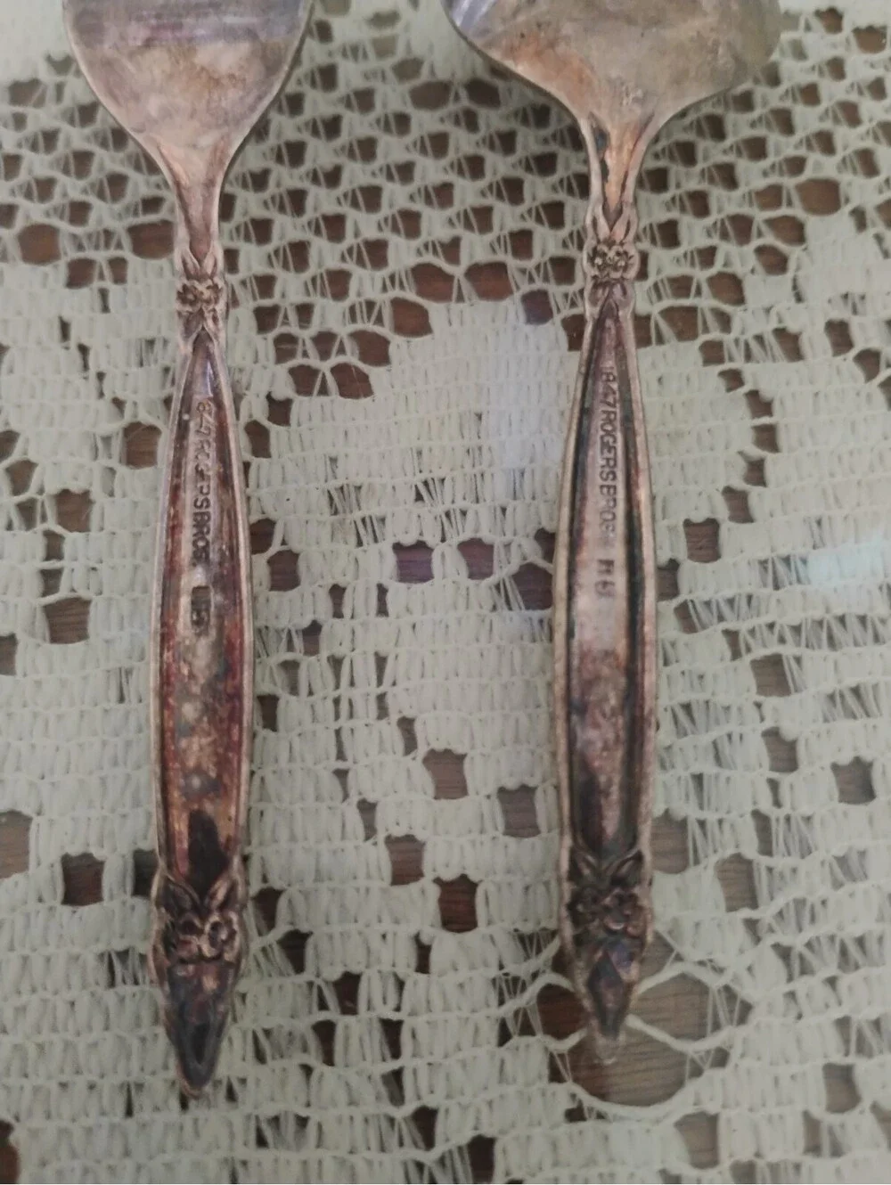 Vintage 1847 Rogers Bros IS Silver Plated Serving Fork & Spoon Set Floral Handle